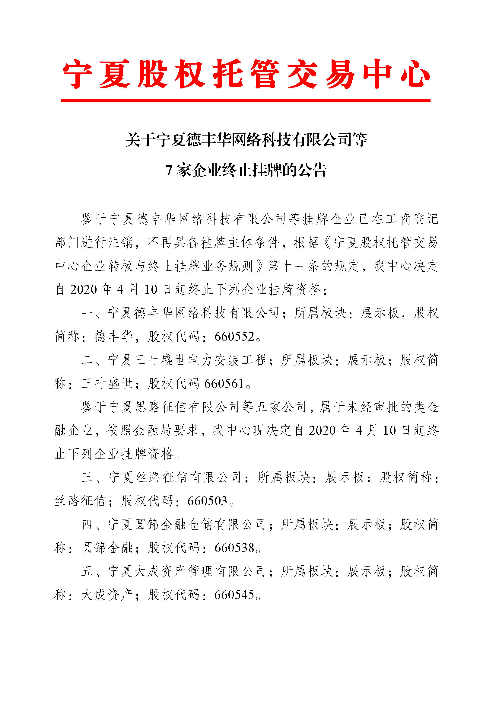 關于寧夏德豐華網(wǎng)絡科技有限公司等七家企業(yè)終止掛牌的公告_頁面_1.png